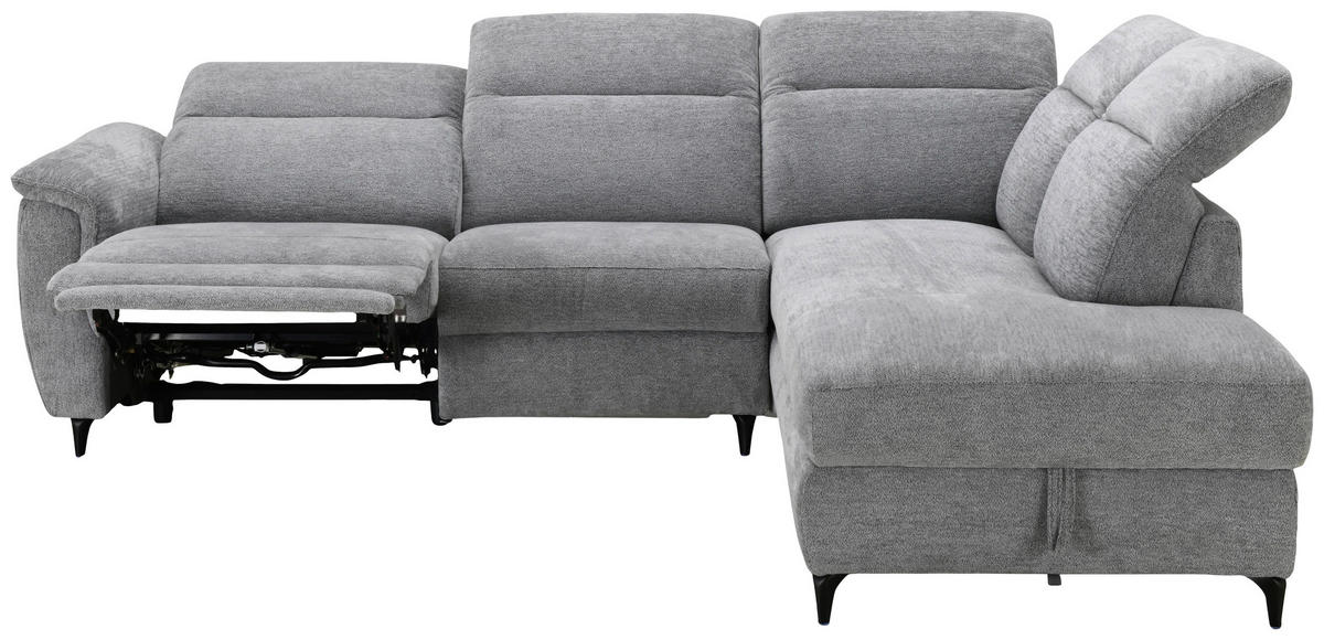 ECKSOFA Grau Chenille Relaxfunktion, Kopfteilverstellung, Stauraum  - Schwarz/Grau, Design, Textil/Metall (266/220cm) - Xora