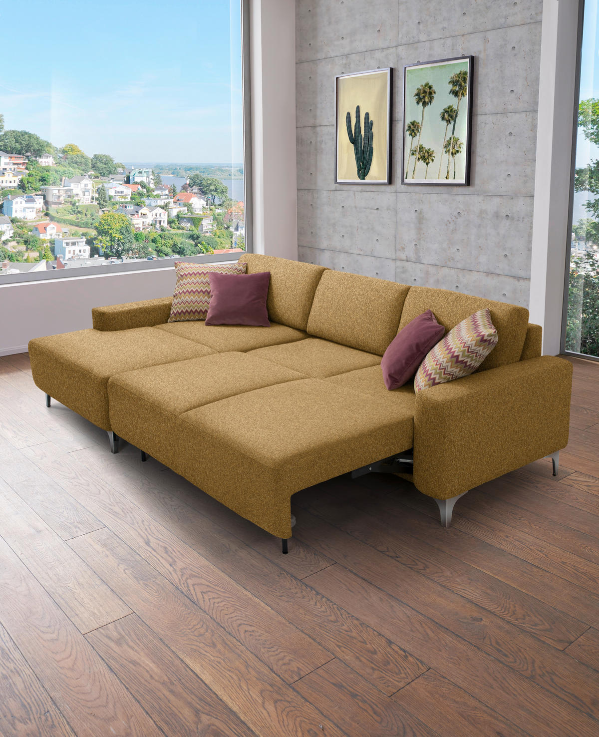 ECKSOFA  in Mikrovelours Senfgelb  160/248 cm  - Senfgelb/Alufarben, Design, Textil/Metall (160/248cm) - Sedda