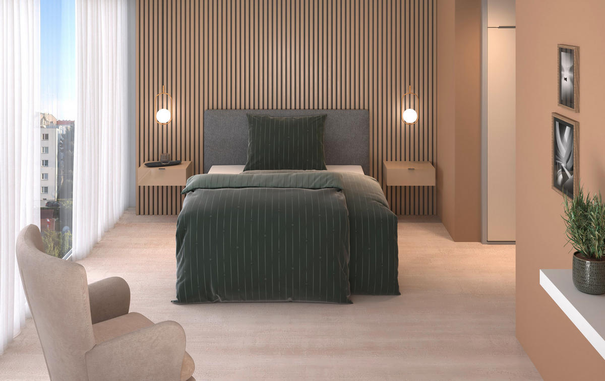 BETTWÄSCHESET STRIPES DK Satin 160/210 cm  50 cm/70 cm  - Grün, Design, Textil (160/210cm) - Dieter Knoll