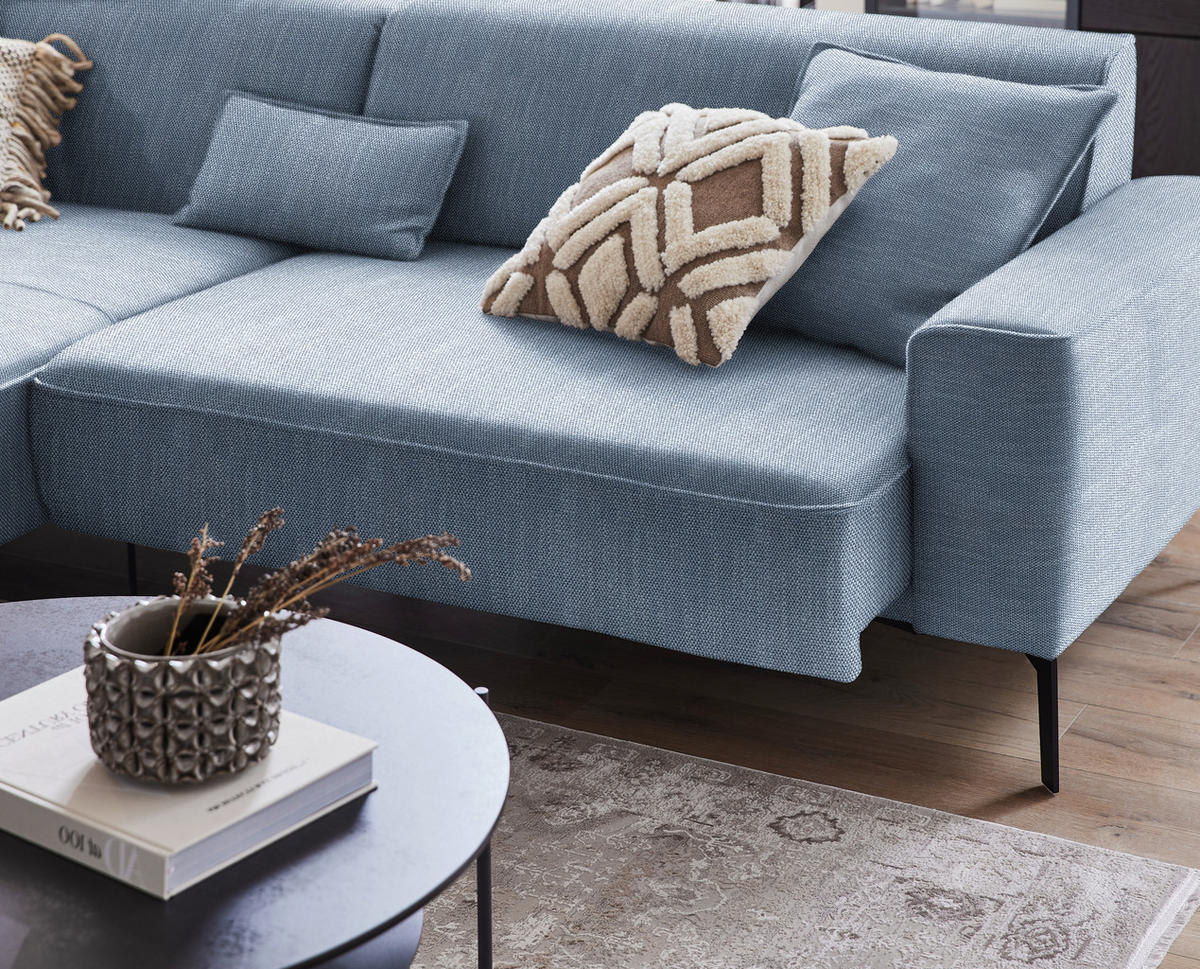 ECKSOFA in Flachgewebe Blau  - Blau/Schwarz, Design, Textil/Metall (190/285cm) - Johann Jakob