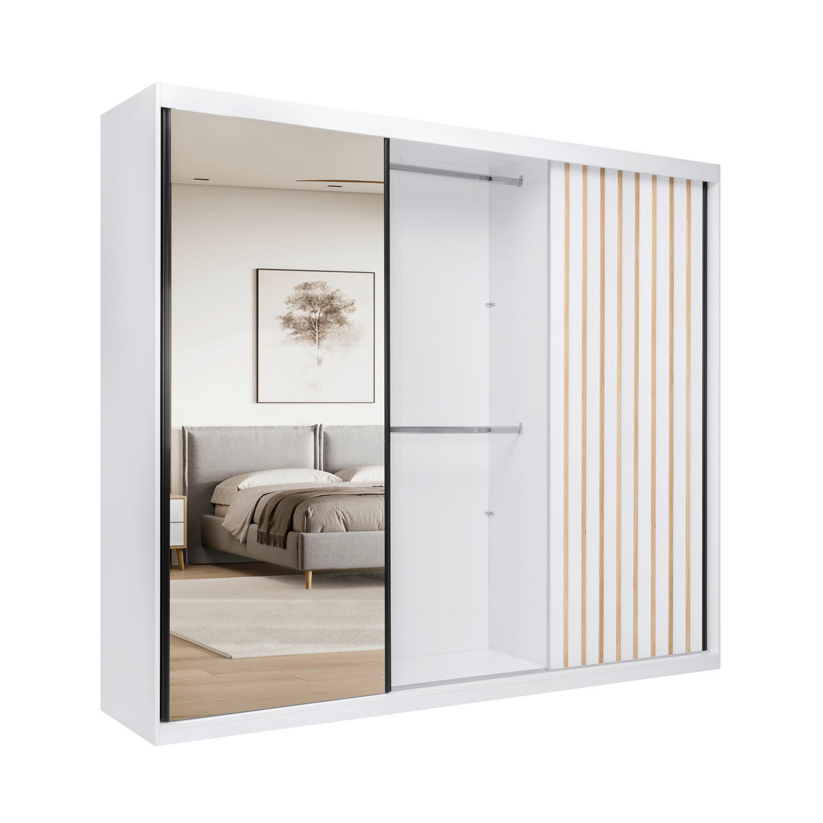 ORMAR S KLIZNIM VRATIMA bijela   - bijela/crna, Moderno, drvni materijal/metal (250/215/59,5cm) - P & B