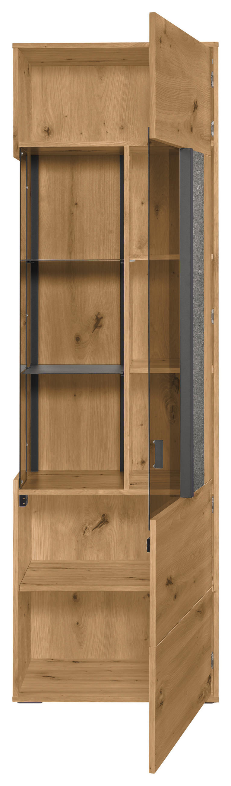 VITRINE in Grau, Eiche Artisan  - Dunkelgrau/Eiche Artisan, Design, Glas/Holzwerkstoff (63,7/204/37,2cm) - SetOne by Musterring