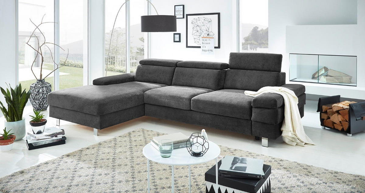 ECKSOFA in Webstoff Anthrazit  - Anthrazit/Silberfarben, Konventionell, Textil/Metall (260/82/182cm) - Trendmanufaktur