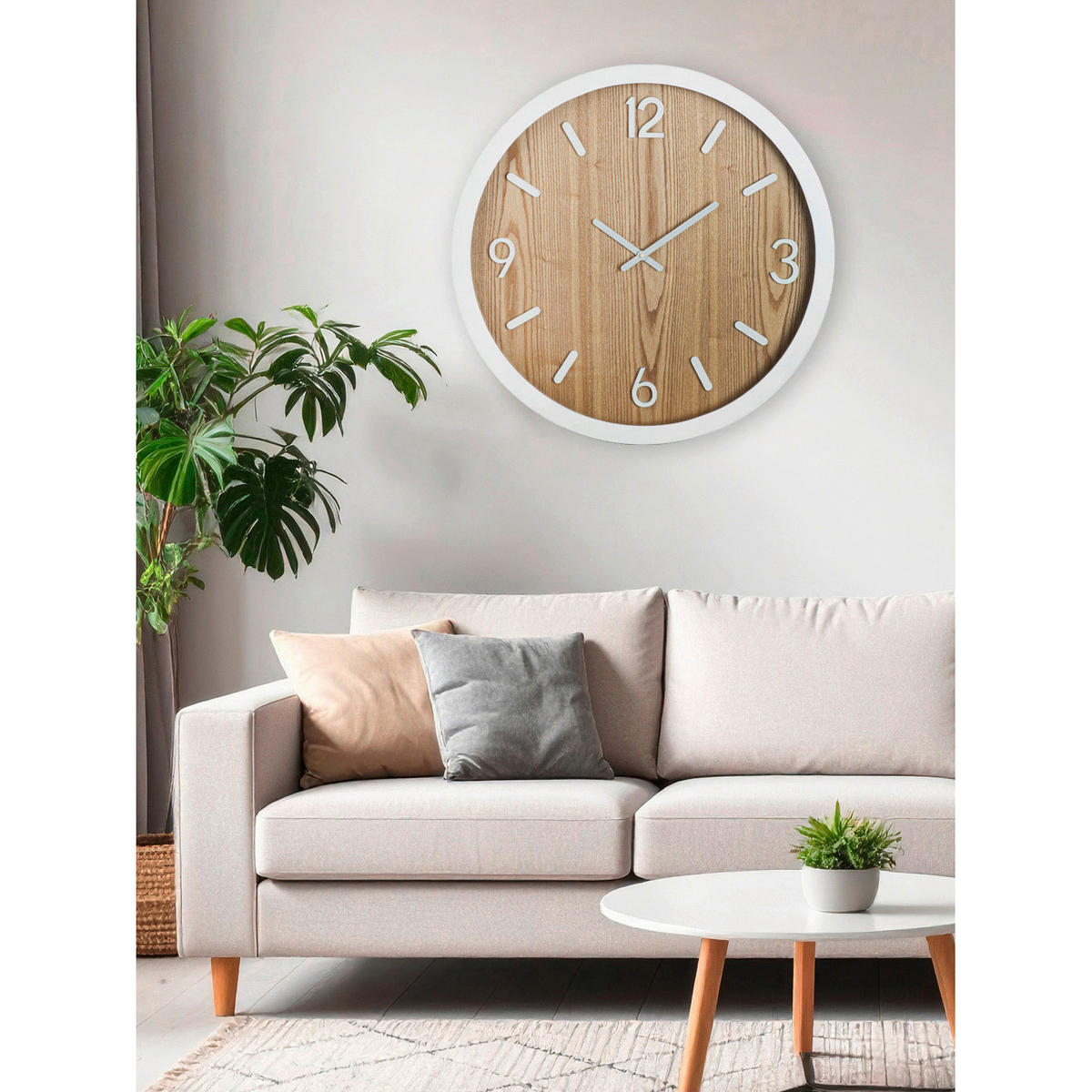 WANDUHR ARLINGTON Weiß, Hellbraun  - Hellbraun/Weiß, Basics, Holzwerkstoff/Metall (60/5cm)