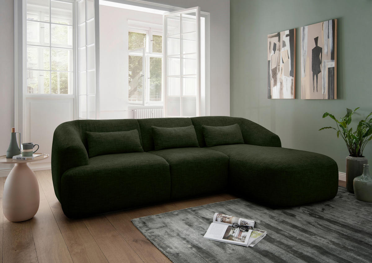 ECKSOFA in Struktur Dunkelgrün  - Dunkelgrün/Schwarz, Modern, Kunststoff/Textil (256/160cm) - Livetastic