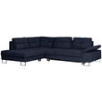 ECKSOFA in Flachgewebe Dunkelblau  - Dunkelblau, Design, Textil/Metall (229/296cm) - Novel