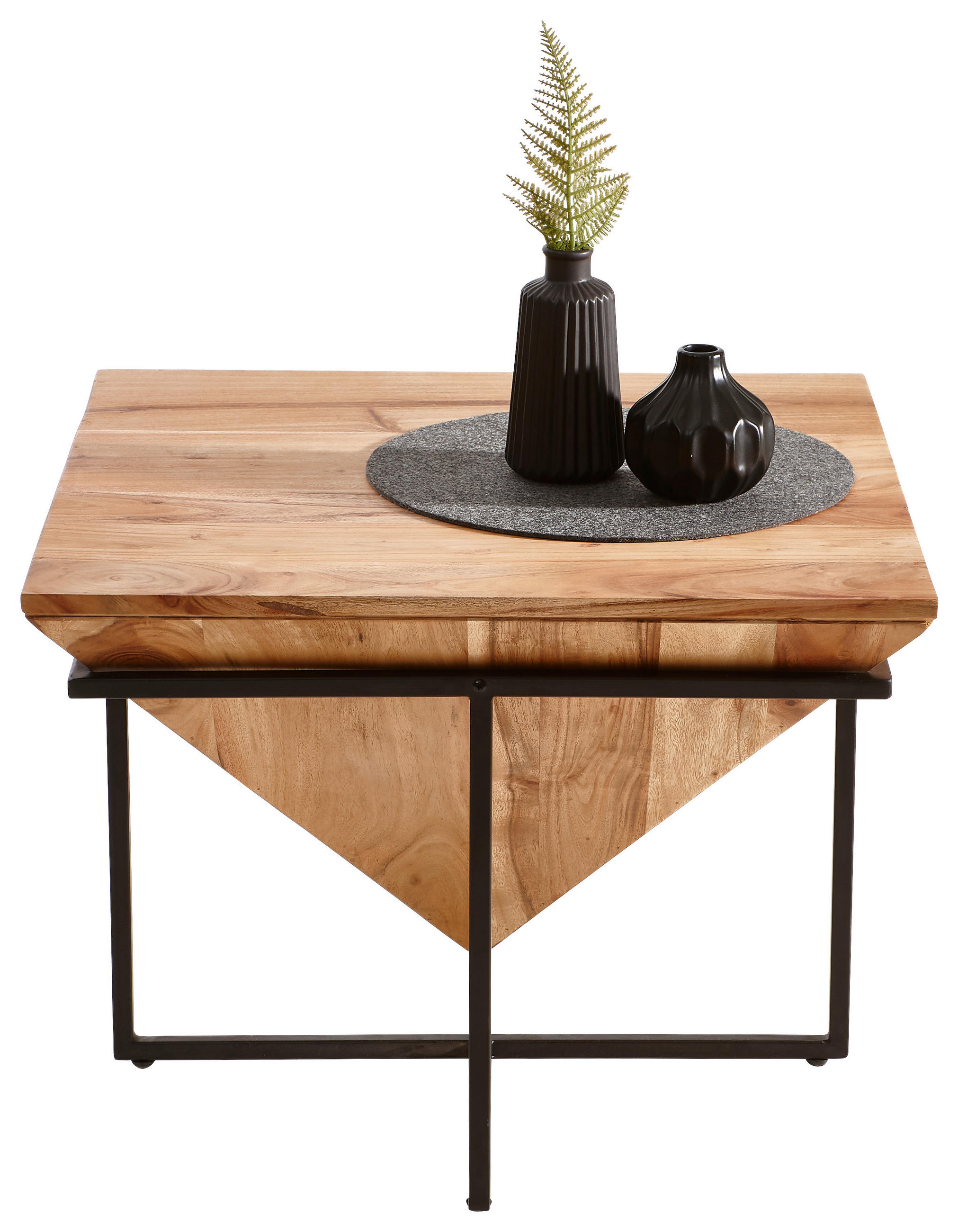 COUCHTISCH Akazie teilmassiv 60/60/45 cm quadratisch Naturfarben, Schwarz  - Schwarz/Naturfarben, LIFESTYLE, Holz/Metall (60/60/45cm) - Landscape