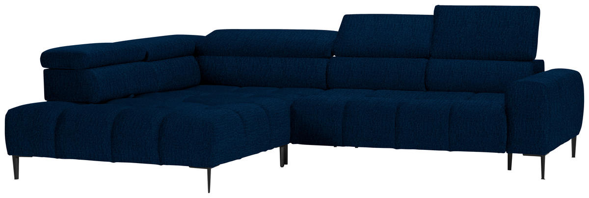 ECKSOFA in Samt, Webstoff Blau  - Blau/Schwarz, Design, Textil/Metall (216/300cm) - Welnova