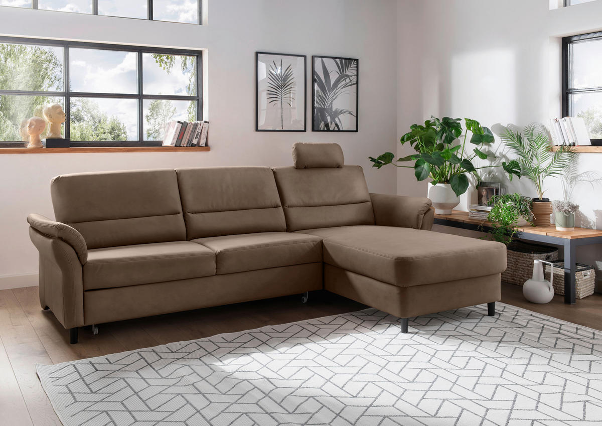 ECKSOFA in Lederlook Braun  - Schwarz/Braun, Modern, Holz/Textil (279/176cm) - Livetastic