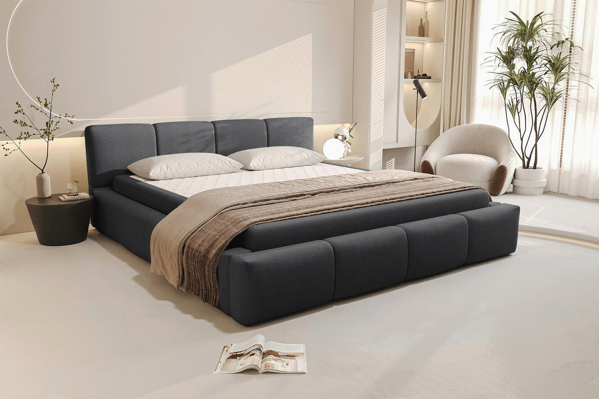 POLSTERBETT 180/200 cm,  in Anthrazit, Lattenrost, Bettkasten,  - Anthrazit/Schwarz, Design, Holz/Textil (180/200cm) - Xora