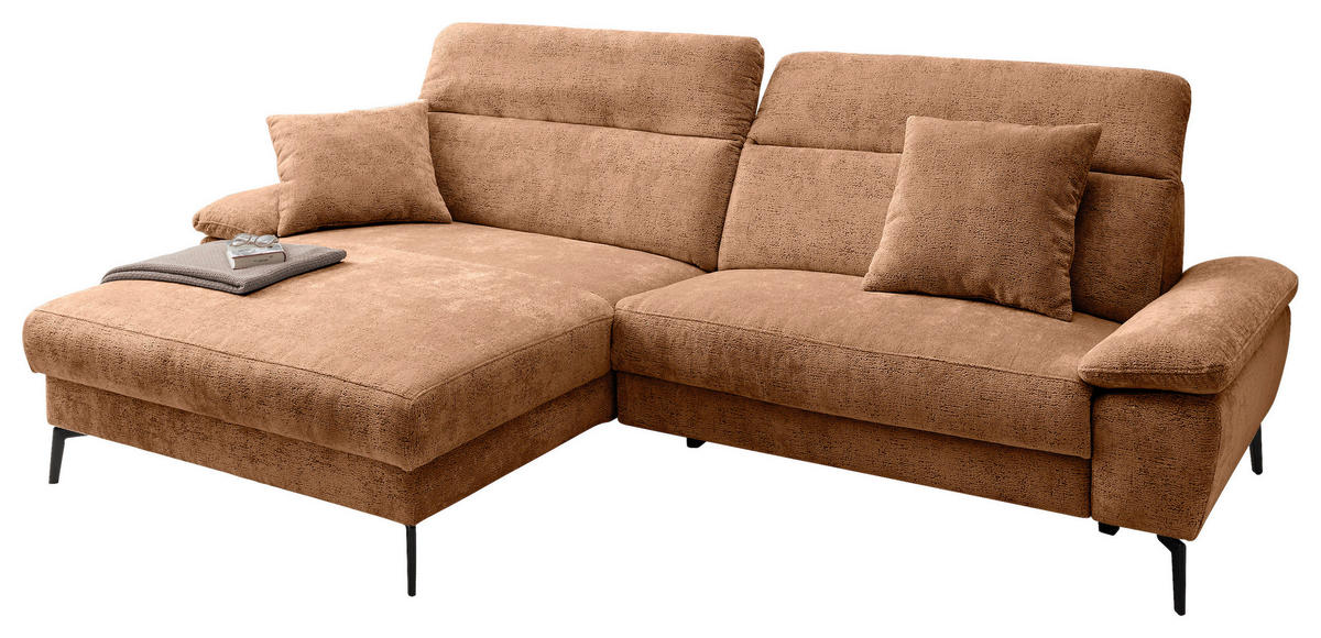 ECKSOFA CANCELLI in Struktur Koralle  178/300 cm  - Koralle/Schwarz, KONVENTIONELL, Textil/Metall (178/300cm) - Livetastic