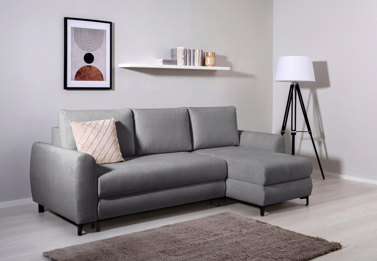 ECKSOFA Moli Dunkelgrau Mikrofaser  - Dunkelgrau/Schwarz, Design, Textil/Metall (236/148cm) - MID.YOU