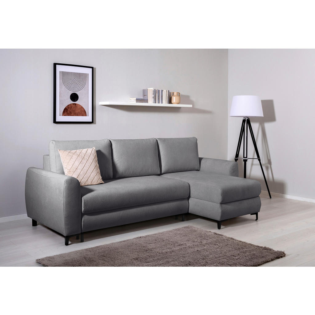 Thumbnail - Mid.you Ecksofa Moli, Dunkelgrau, Textil, Uni, 3-Sitzer, Füllung: Silikon, Schaumstoffflocken, seitenverkehrt montierbar...