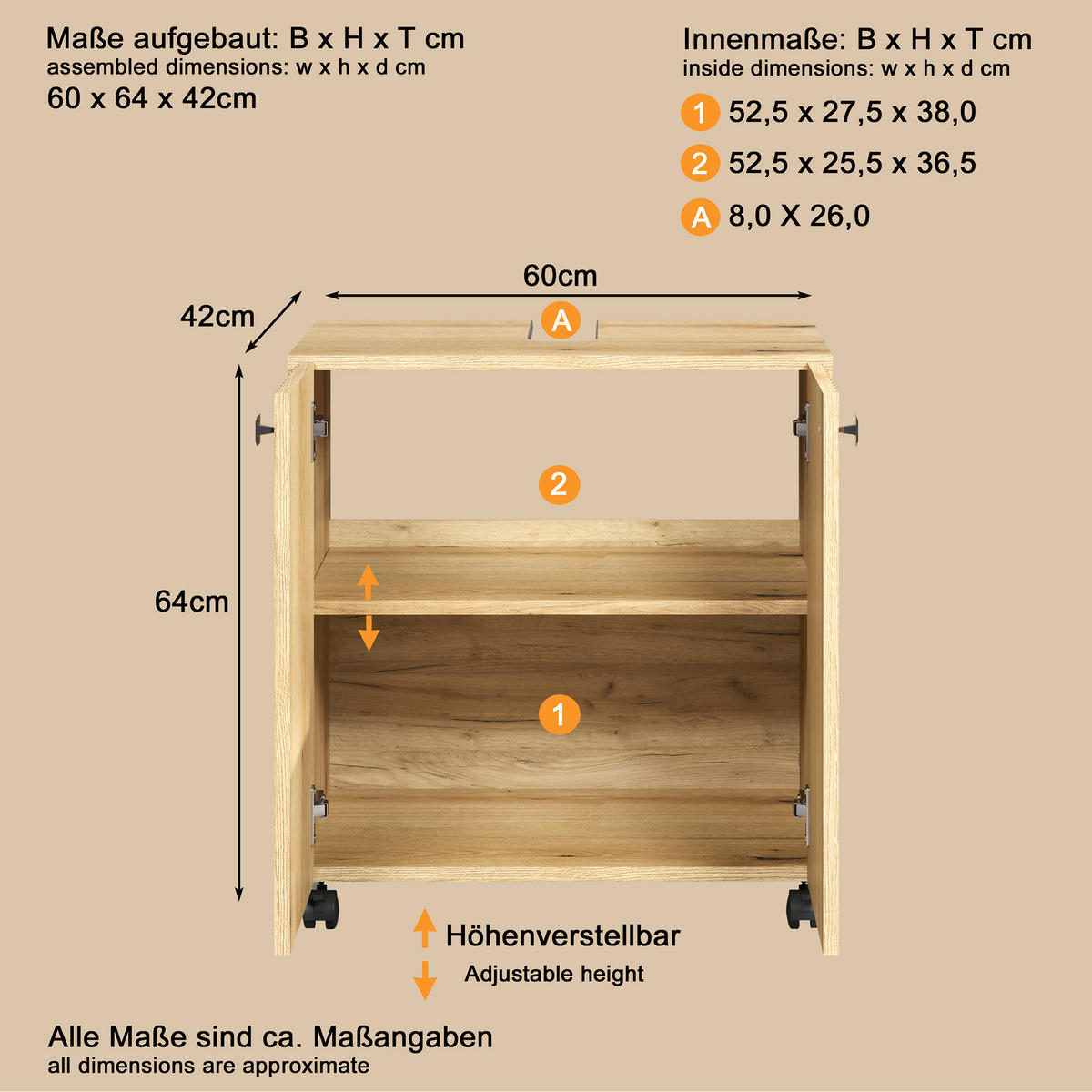 WASCHBECKENUNTERSCHRANK 60/64/42 cm  - Eichefarben/Schwarz, Trend, Holzwerkstoff/Kunststoff (60/64/42cm) - MID.YOU