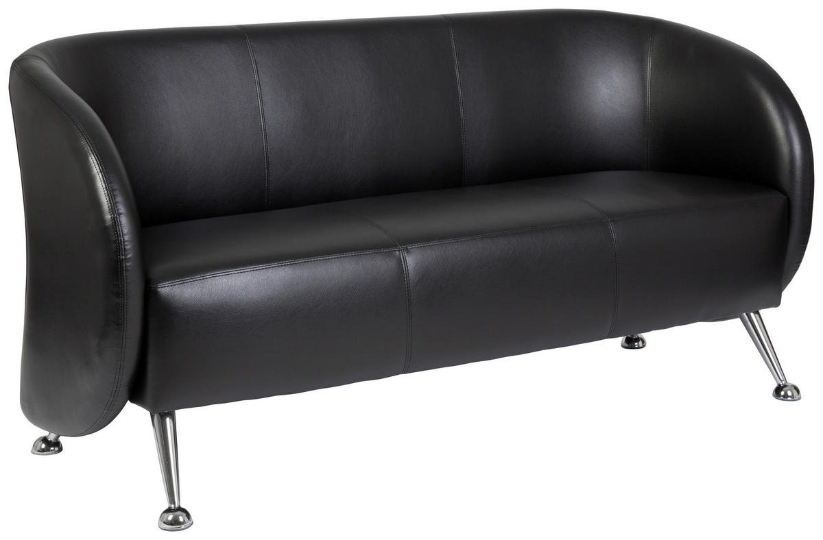 3-SITZER-SOFA in Lederlook Schwarz  - Chromfarben/Schwarz, MODERN, Textil/Metall (168/85/58cm) - MID.YOU