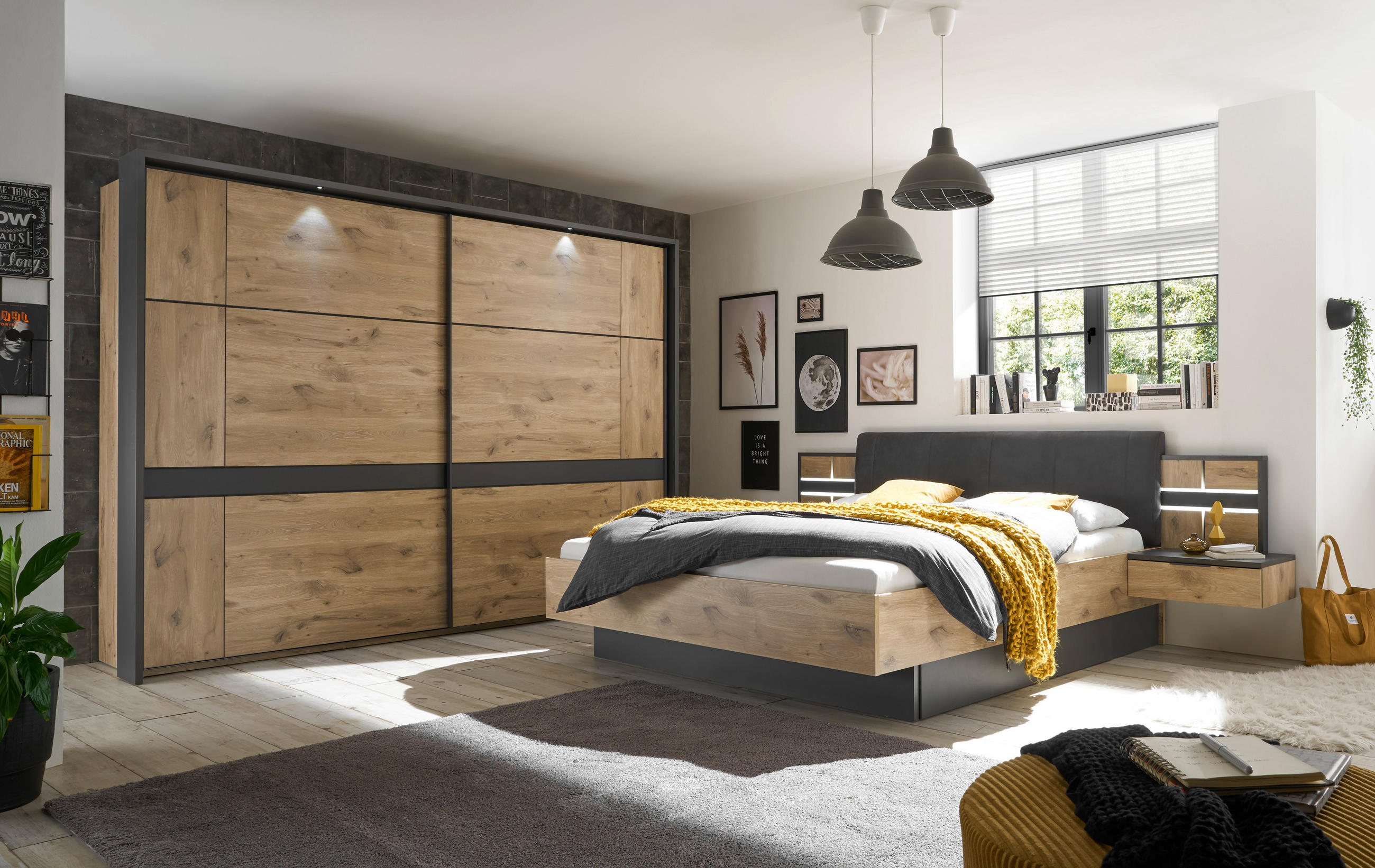 BETTANLAGE 180/200 cm  in Graphitfarben, Eichefarben   - Eichefarben/Graphitfarben, Konventionell, Holzwerkstoff/Textil (180/200cm) - Ti'me