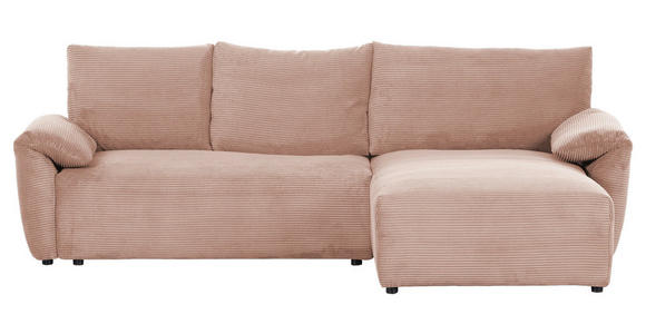 ECKSOFA Altrosa Cord Rückenkissen, Schlaffunktion, Rücken echt, Stauraum, Liegefläche im Originalstoff  - Schwarz/Altrosa, KONVENTIONELL, Kunststoff/Textil (266/180cm) - Carryhome