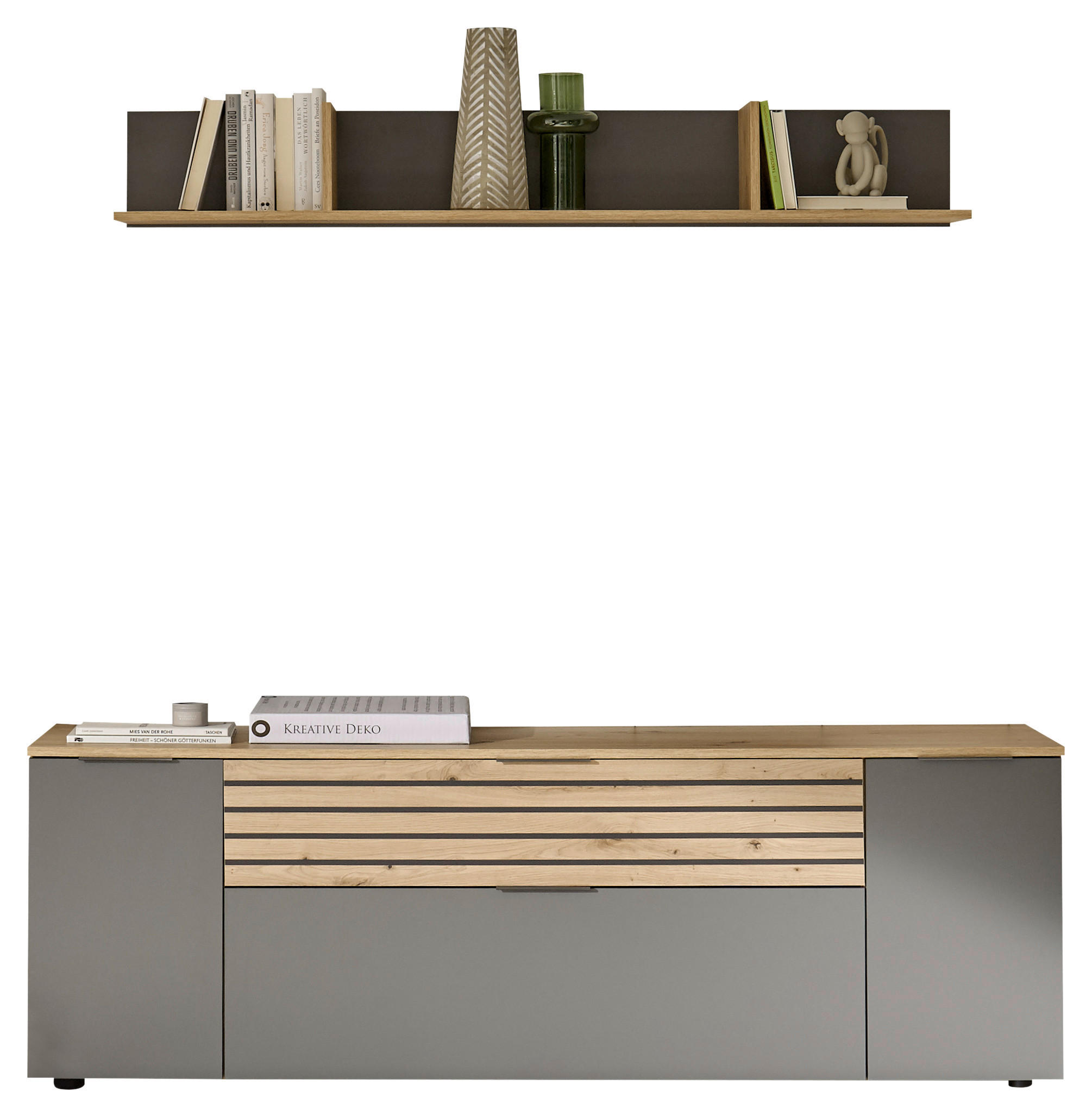 WOHNWAND 2-teilig  in Eiche Artisan, Grau  177/59,4/37 cm  - Schwarz/Eiche Artisan, Design, Holzwerkstoff/Kunststoff (177/59,4/37cm) - MID.YOU