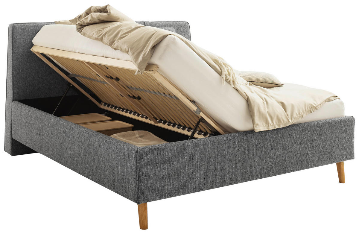 POLSTERBETT inkl. Bettkasten MADRID Lattenrost, Bettkasten 180/200 cm  in Grau  - Eichefarben/Birkefarben, Design, Holz/Textil (180/200cm) - Schöner Wohnen