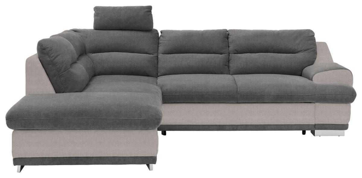 ECKSOFA Hellgrau, Anthrazit Velours  - Chromfarben/Beige, KONVENTIONELL, Textil/Metall (217/264cm) - MID.YOU