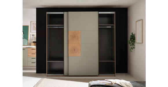 SCHWEBETÜRENSCHRANK  in Salbeigrün, Eiche Artisan  - Salbeigrün/Schwarz, KONVENTIONELL, Holzwerkstoff/Metall (240/225,5/63,7cm) - Xora