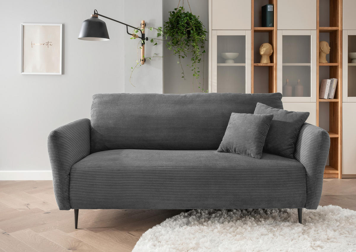 3-SITZER-SOFA Cord Grau  - Schwarz/Grau, Design, Textil/Metall (201/97/102cm) - Livetastic