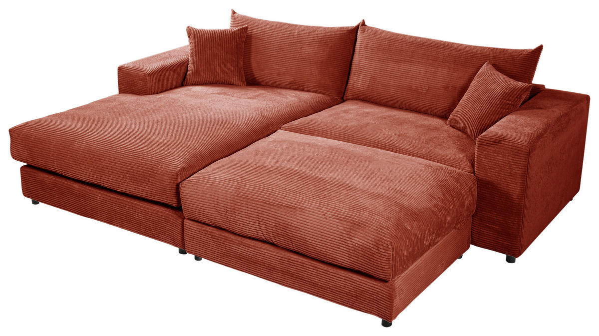 ECKSOFA  Cord, Velours Terracotta  - Terracotta/Schwarz, Basics, Kunststoff/Textil (180/265cm) - Livetastic