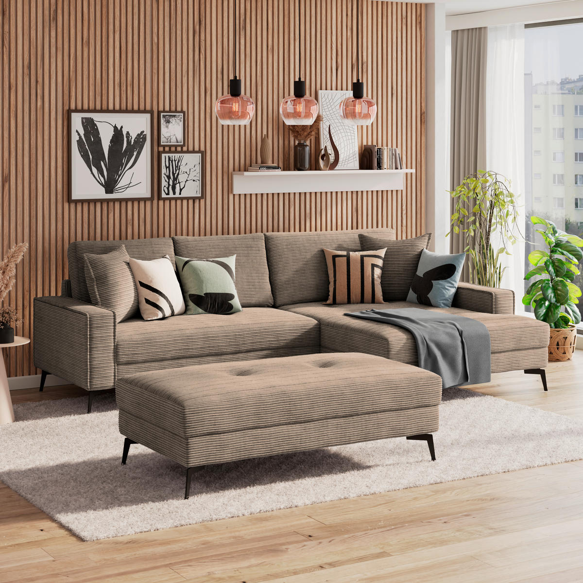 HOCKER ZERO Cord Braun  - Schwarz/Braun, Trend, Textil/Metall (140/46/80cm) - Livetastic