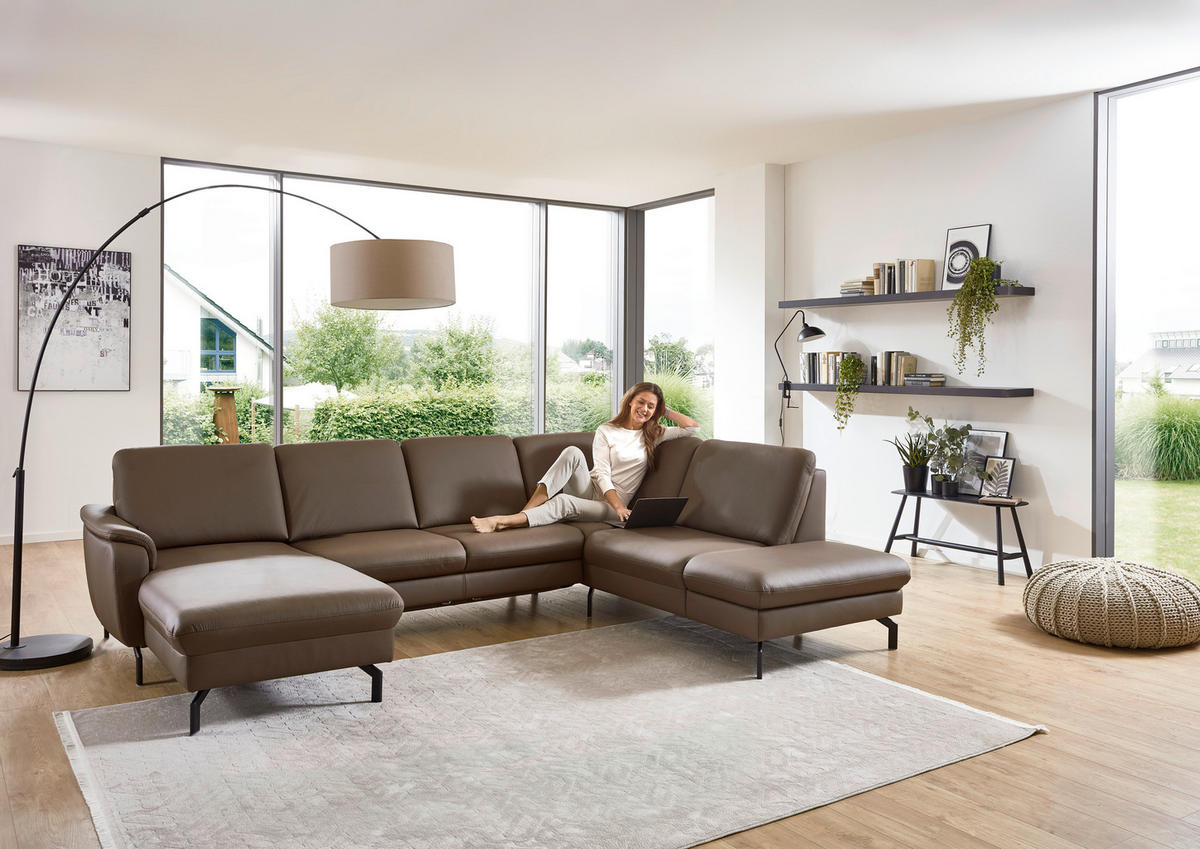 SAROKGARNITÚRA bőr barna  - barna/fekete, Konventionell, bőr/fém (168/306/224cm) - Beldomo Premium