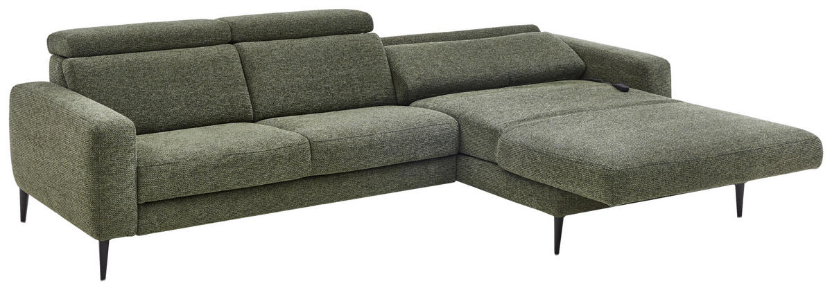 ECKSOFA Grün Chenille  - Schwarz/Grün, KONVENTIONELL, Textil/Metall (300/177cm) - Valdera