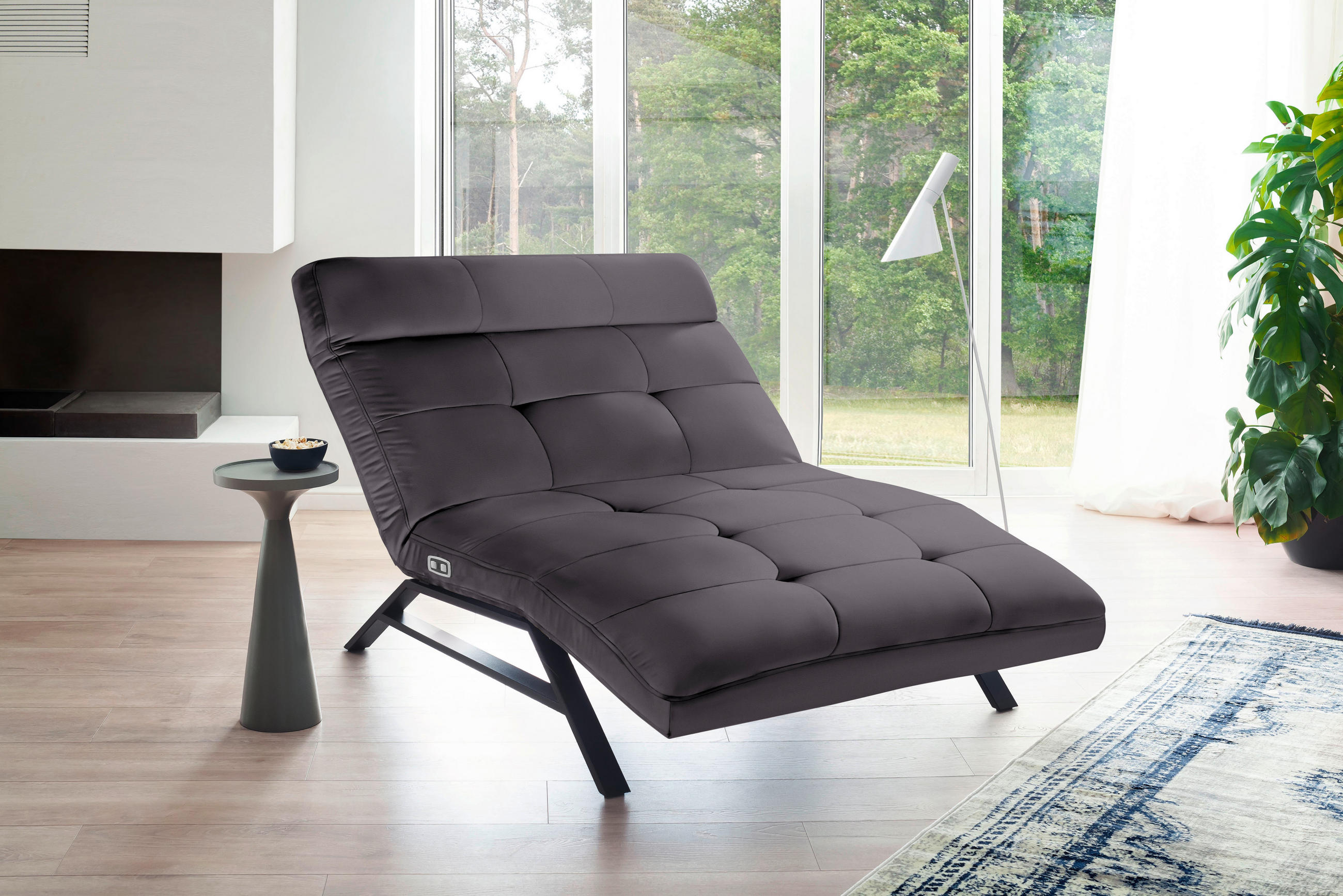 Liege mit motorischer Relaxfkt Echtleder Mokka  - Schwarz/Mokka, Design, Leder/Metall (120/54-113/158-198cm) - Pure Home Lifestyle
