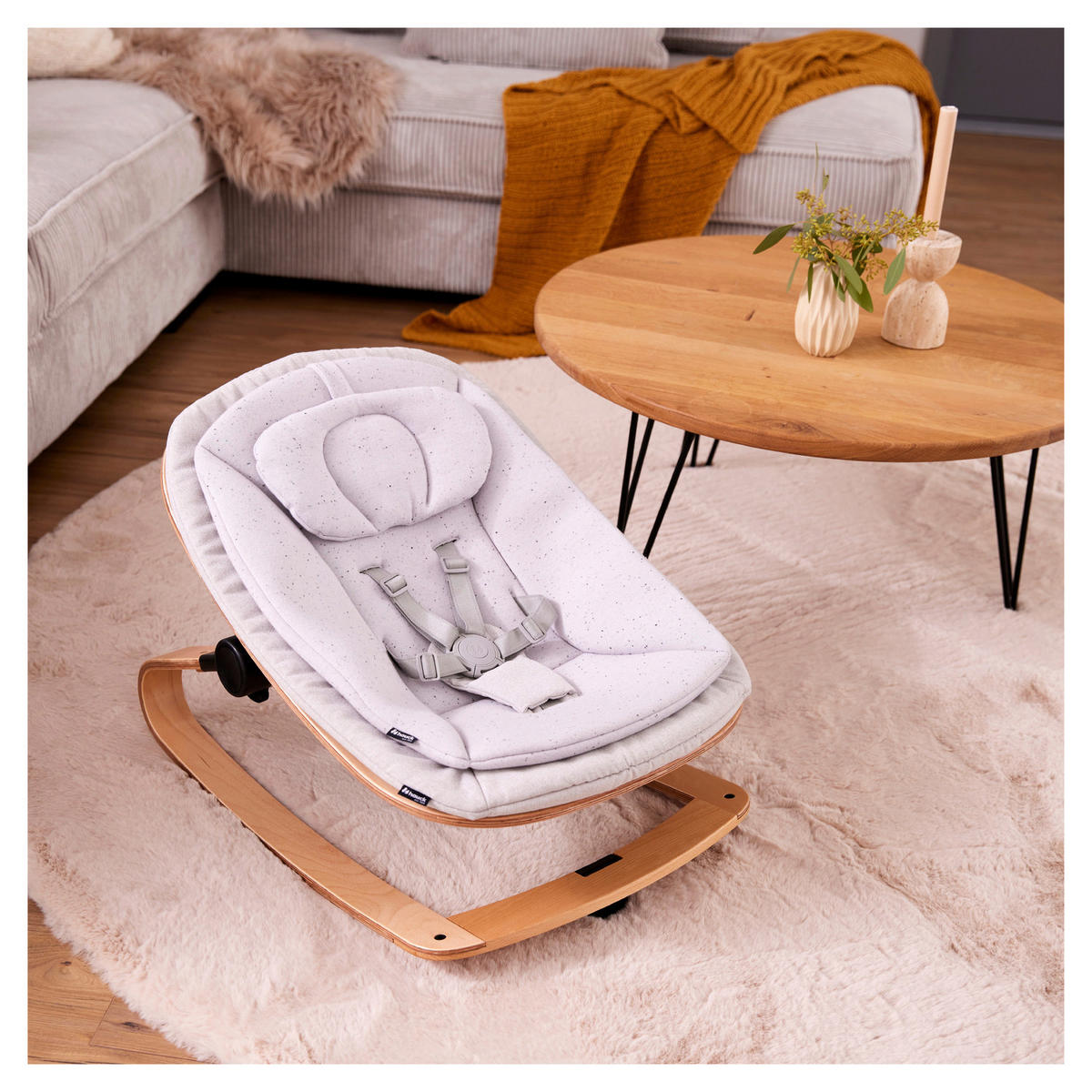 HOCHSTUHLLIEGE Highchair Bouncer Eco  - Buchefarben/Hellgrau, Basics, Holz/Textil (50/40/66cm) - Hauck