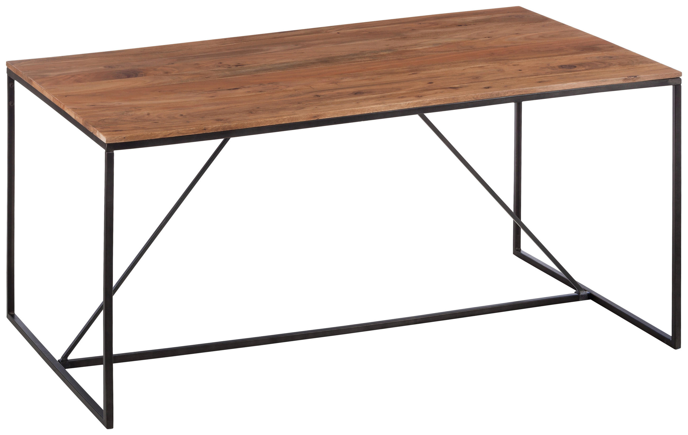 ESSTISCH Akazie massiv rechteckig Naturfarben, Schwarz, Akaziefarben  - Schwarz/Naturfarben, Design, Holz/Metall (180/95/76cm) - home24