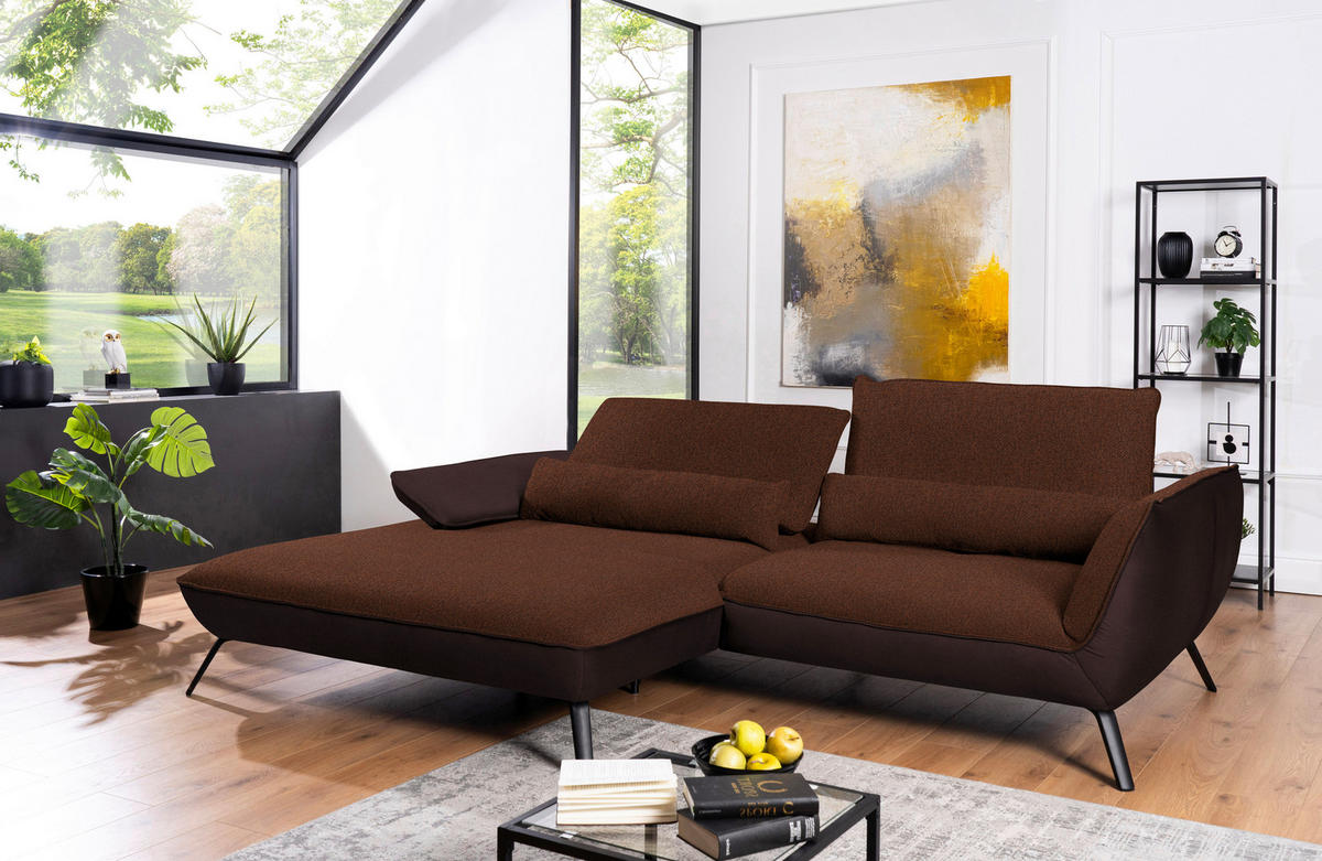ECKSOFA in Flachgewebe Kupferfarben  191/273 cm  - Schwarz/Kupferfarben, Design, Textil/Metall (191/273cm) - Moderano