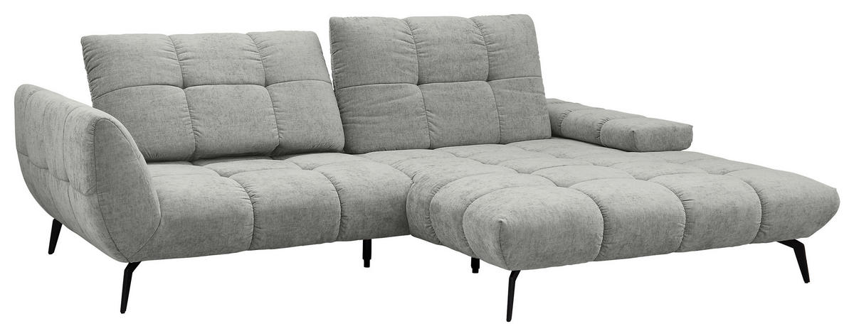 ECKSOFA Hellgrau Flachgewebe Rücken echt, Sitztiefenverstellung  - Hellgrau/Schwarz, KONVENTIONELL, Textil/Metall (273/211cm) - SetOne by Musterring