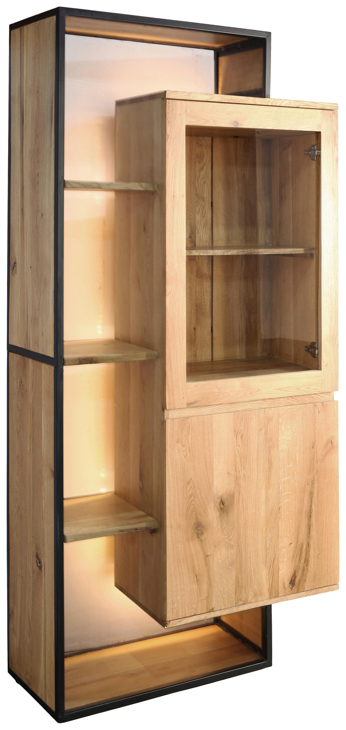 VITRINE  in vollmassiv Mangoholz, Wildeiche Schwarz, Eichefarben  - Eichefarben/Schwarz, LIFESTYLE, Glas/Holz (90/183/40cm) - Landscape
