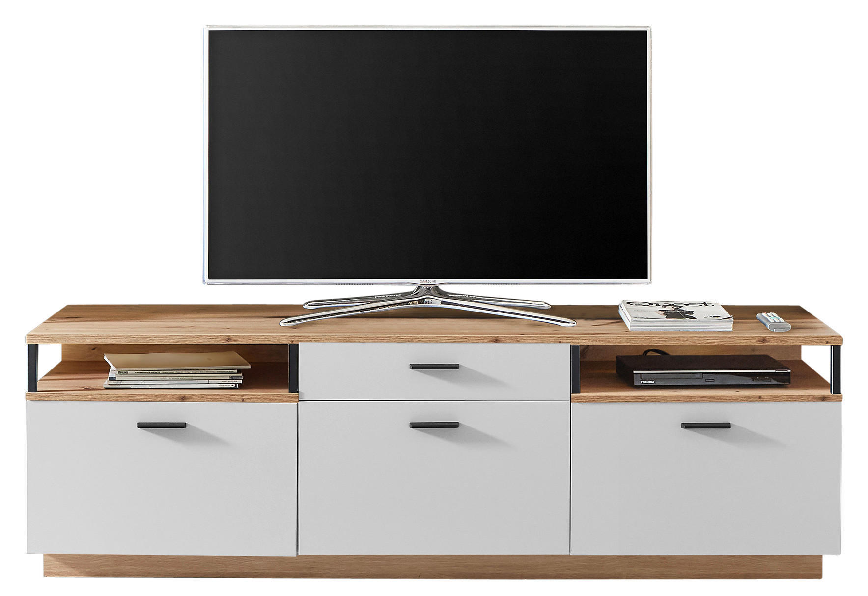 LOWBOARD Weiss, Eiche Artisan  180/55/50 cm  - Weiss/Schwarz, Design, Holzwerkstoff/Metall (180/55/50cm) - Stylife