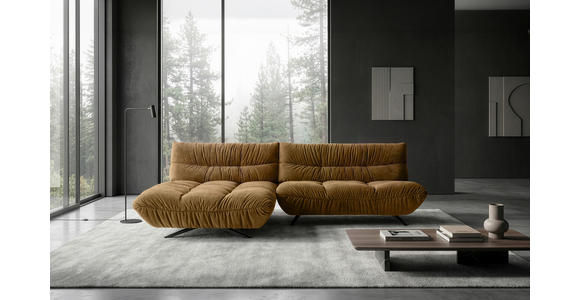 ECKSOFA Beigebraun Chenille Rücken echt, Sitztiefenverstellung  - Beigebraun/Schwarz, Design, Textil/Metall (178/295cm) - Belluti