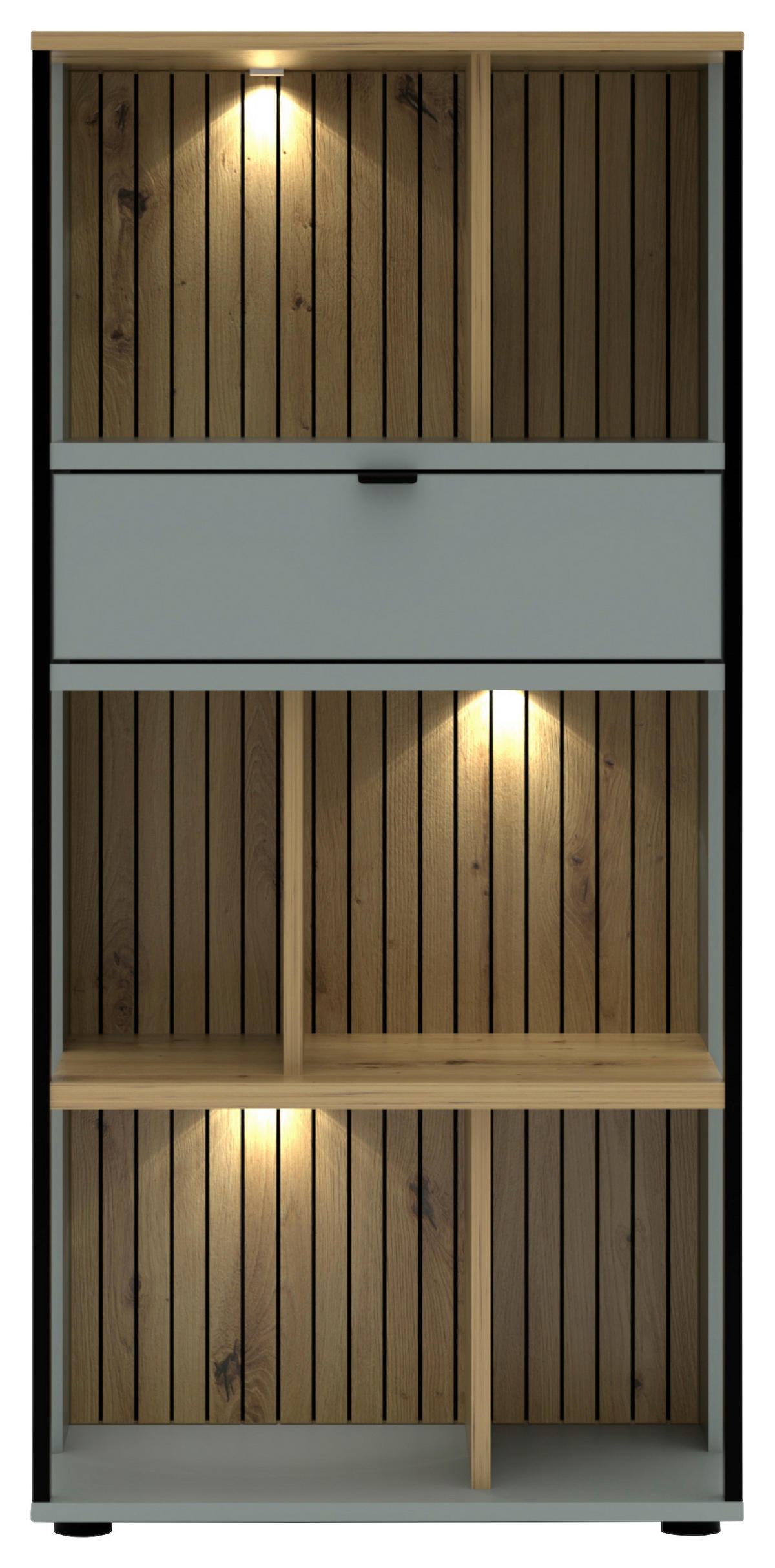 AKTENREGAL Eiche Artisan, Schilfgrün  - Schilfgrün/Schwarz, KONVENTIONELL, Holzwerkstoff/Metall (60/127/38cm) - Voleo