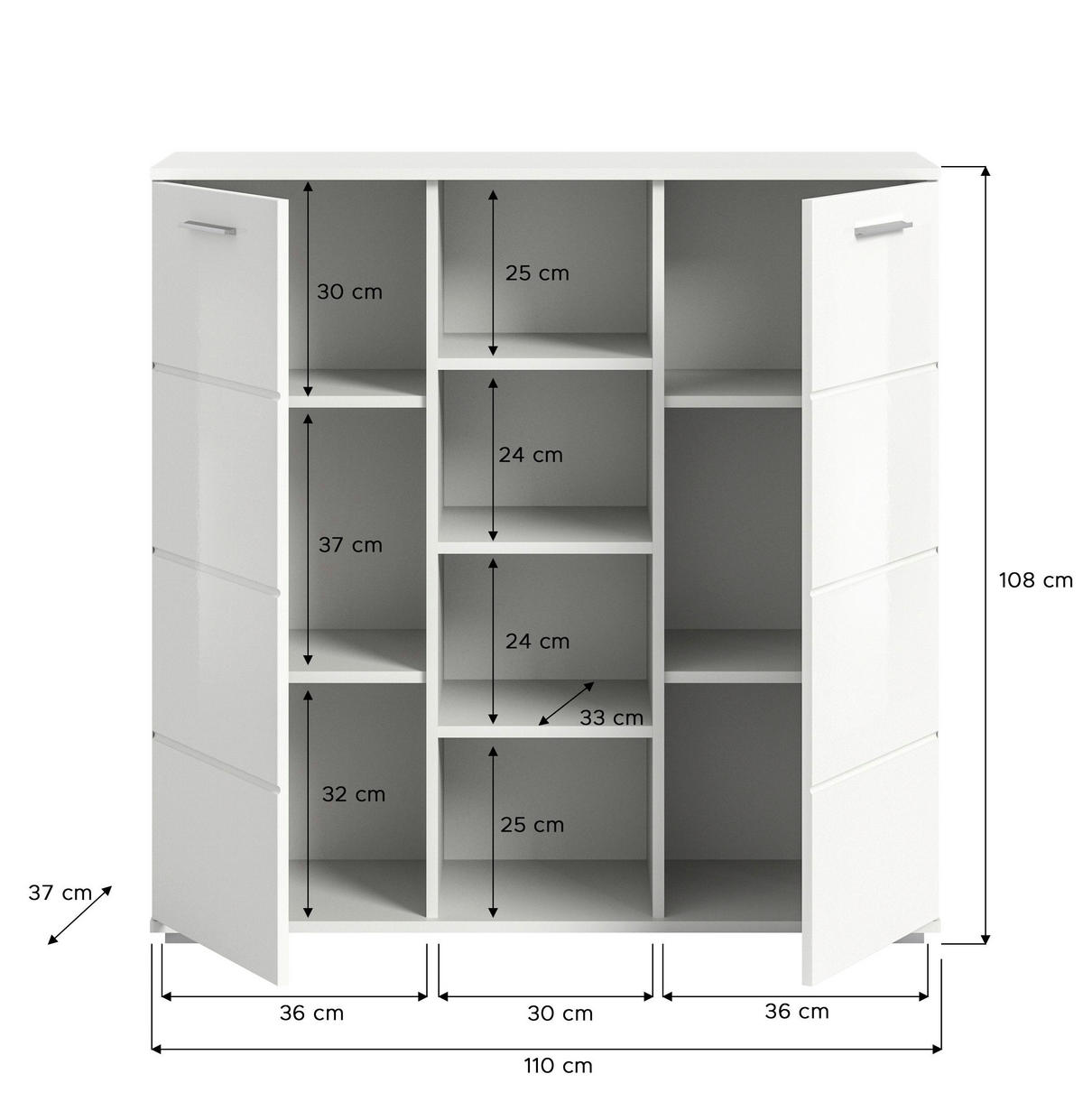 SCHUHSCHRANK Weiß, Weiß Hochglanz  - Weiß Hochglanz/Silberfarben, Design, Holzwerkstoff/Kunststoff (110/108/37cm) - Xora