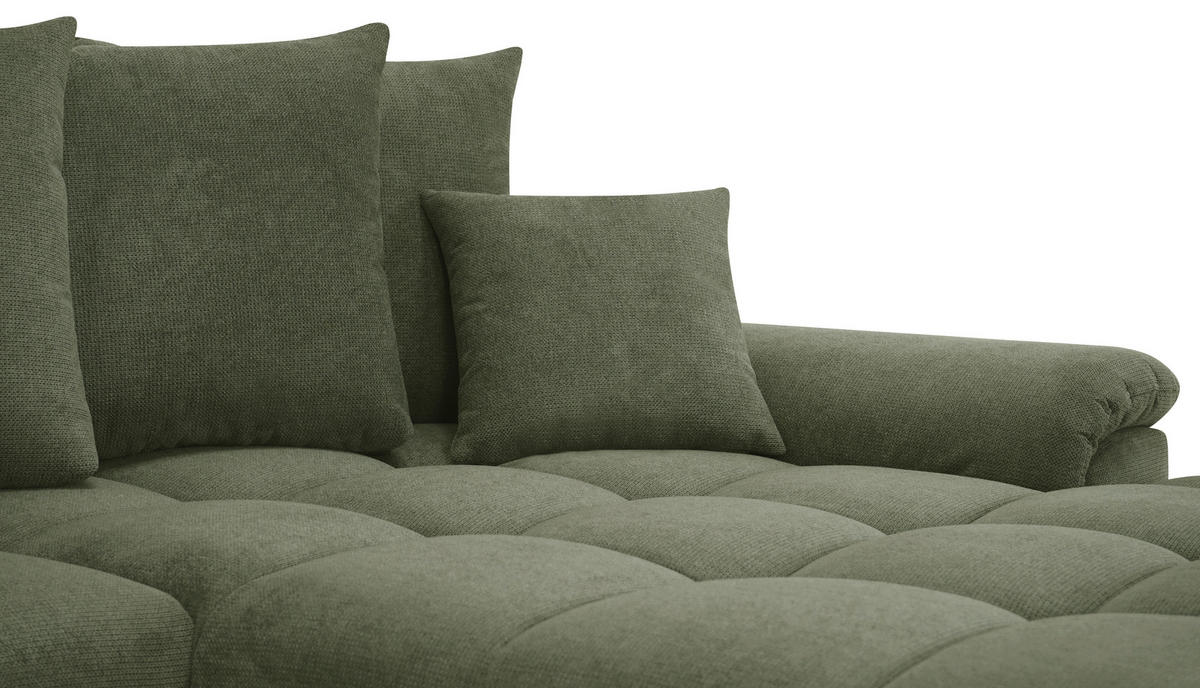 ECKSOFA in Flachgewebe, Mikrofaser Grün  - Chromfarben/Grün, Design, Kunststoff/Textil (312/198cm) - Livetastic