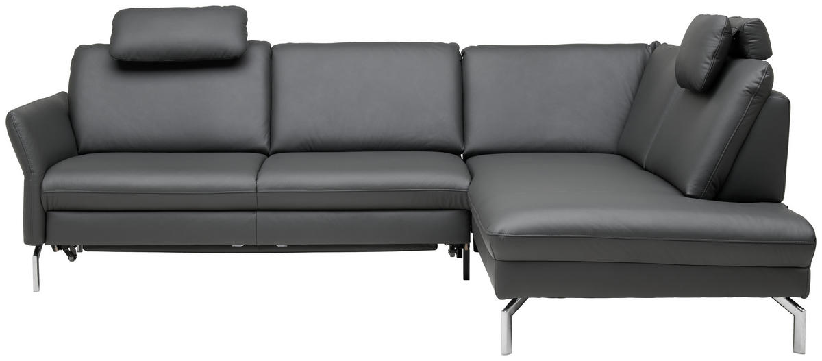 ECKSOFA in Echtleder Anthrazit  284/220 cm  - Anthrazit/Alufarben, KONVENTIONELL, Leder/Metall (284/220cm) - Beldomo Premium