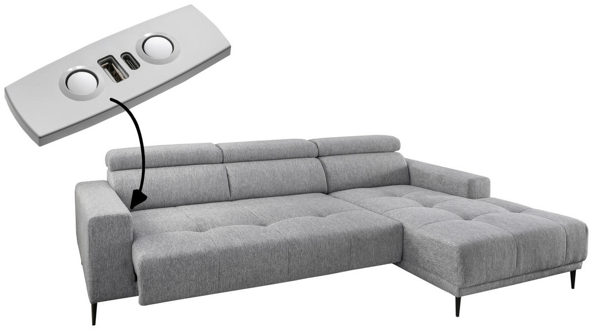 ECKSOFA Chenille  - Schwarz, KONVENTIONELL, Textil/Metall (276/188cm) - Livetastic