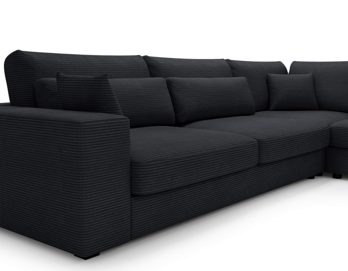ECKSOFA in Cord Schwarz  - Schwarz, Konventionell, Kunststoff/Textil (314/250cm) - Carryhome