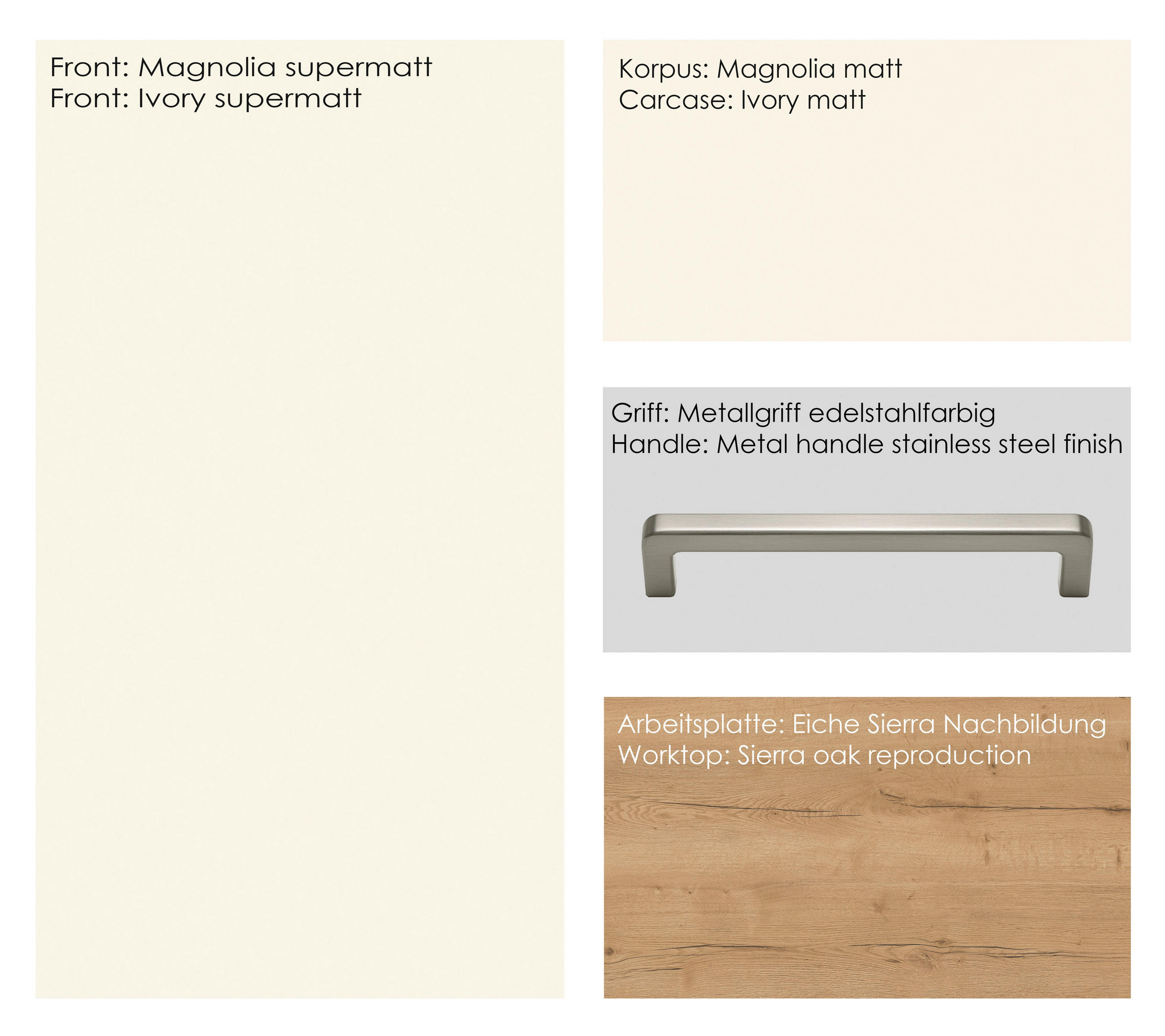 KÜCHENLEERBLOCK 300 cm   in Eichefarben, Magnolie  - Edelstahlfarben/Eichefarben, MODERN, Holzwerkstoff/Metall (300cm) - Nobilia