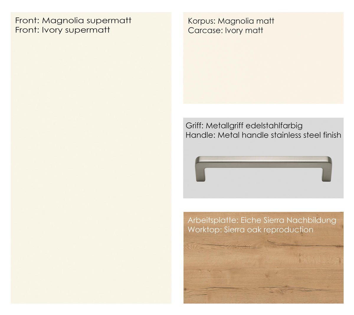KÜCHENLEERBLOCK 330 cm   in Eichefarben, Magnolie  - Edelstahlfarben/Eichefarben, MODERN, Holzwerkstoff/Metall (330cm) - Nobilia