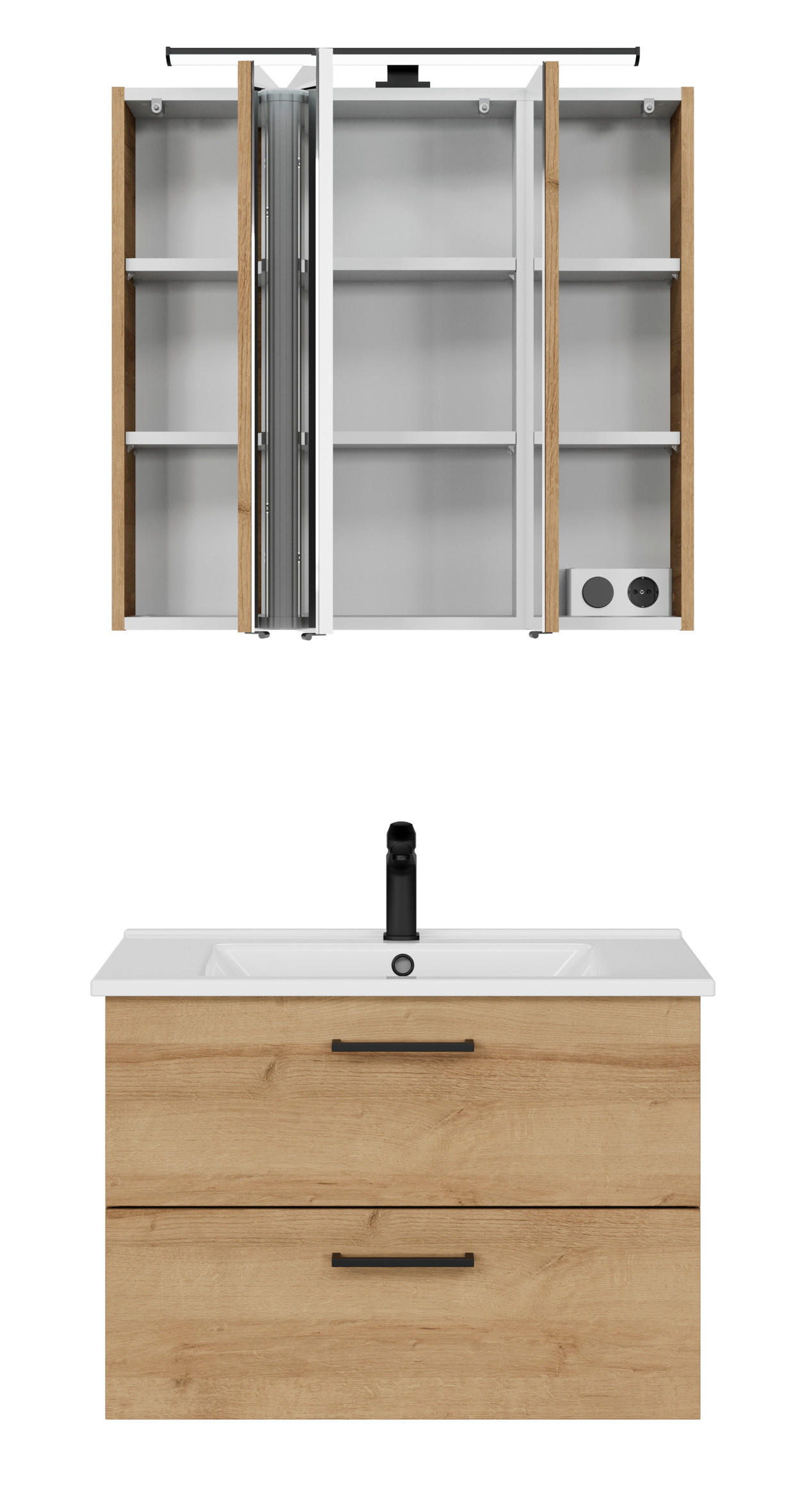BADEZIMMER 3-teilig  in 75 cm  - Eichefarben/Schwarz, KONVENTIONELL, Keramik/Holzwerkstoff (75cm) - Sadena