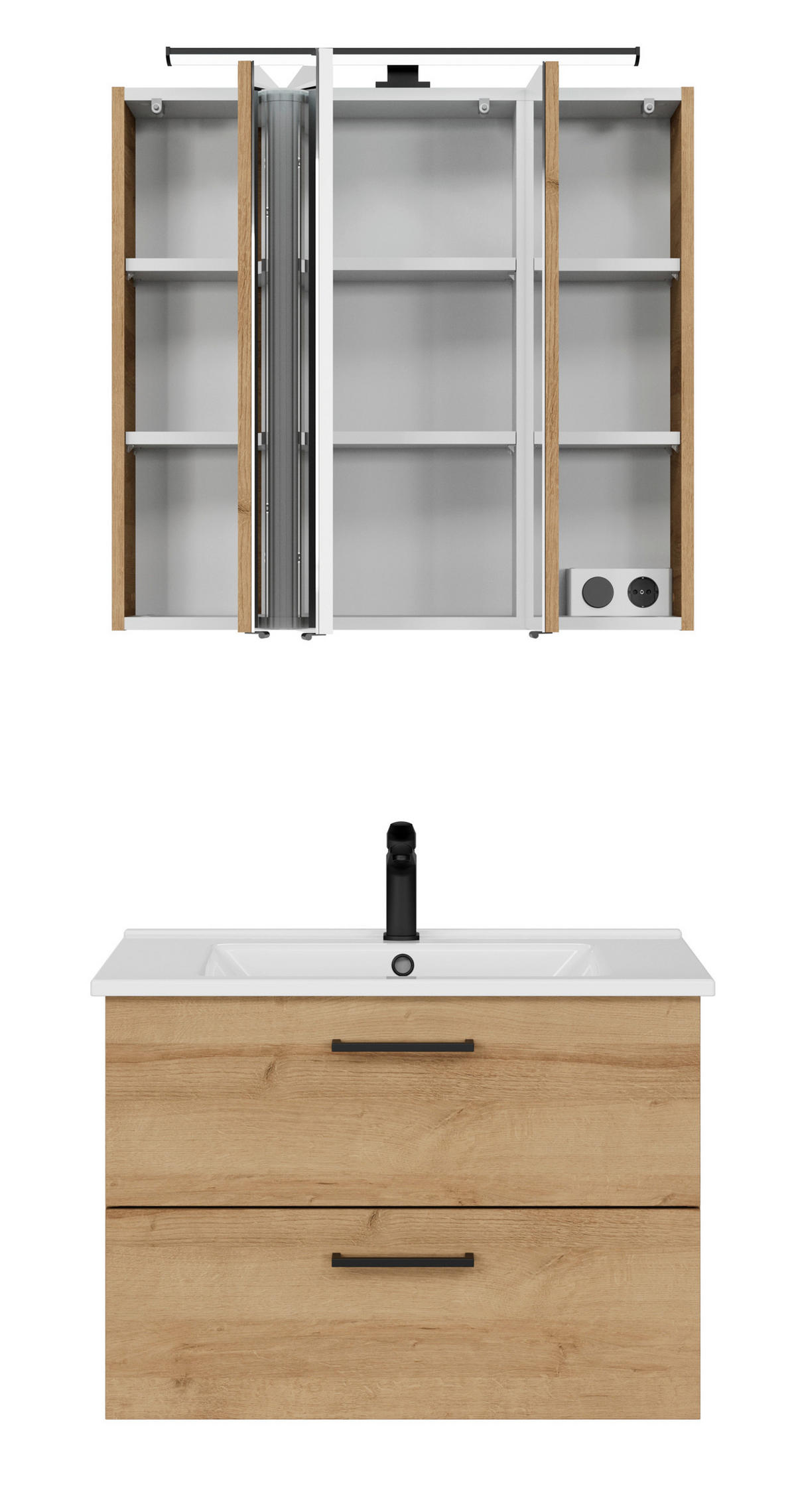 BADEZIMMER 3-teilig  in 75 cm  - Eichefarben/Schwarz, KONVENTIONELL, Keramik/Holzwerkstoff (75cm) - Sadena