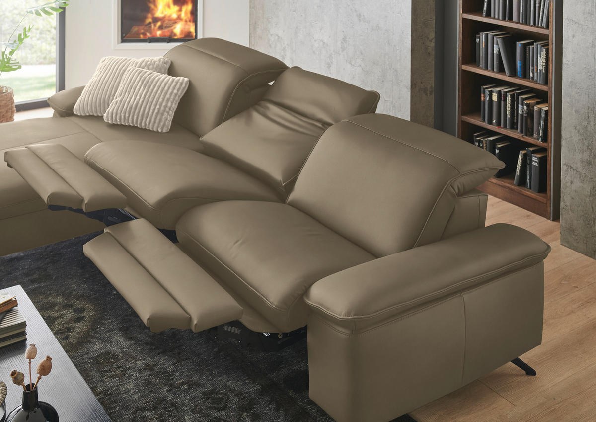 ECKSOFA  Echtleder Schlammfarben  - Schlammfarben/Schwarz, Design, Leder/Metall (169/307cm) - Beldomo Premium