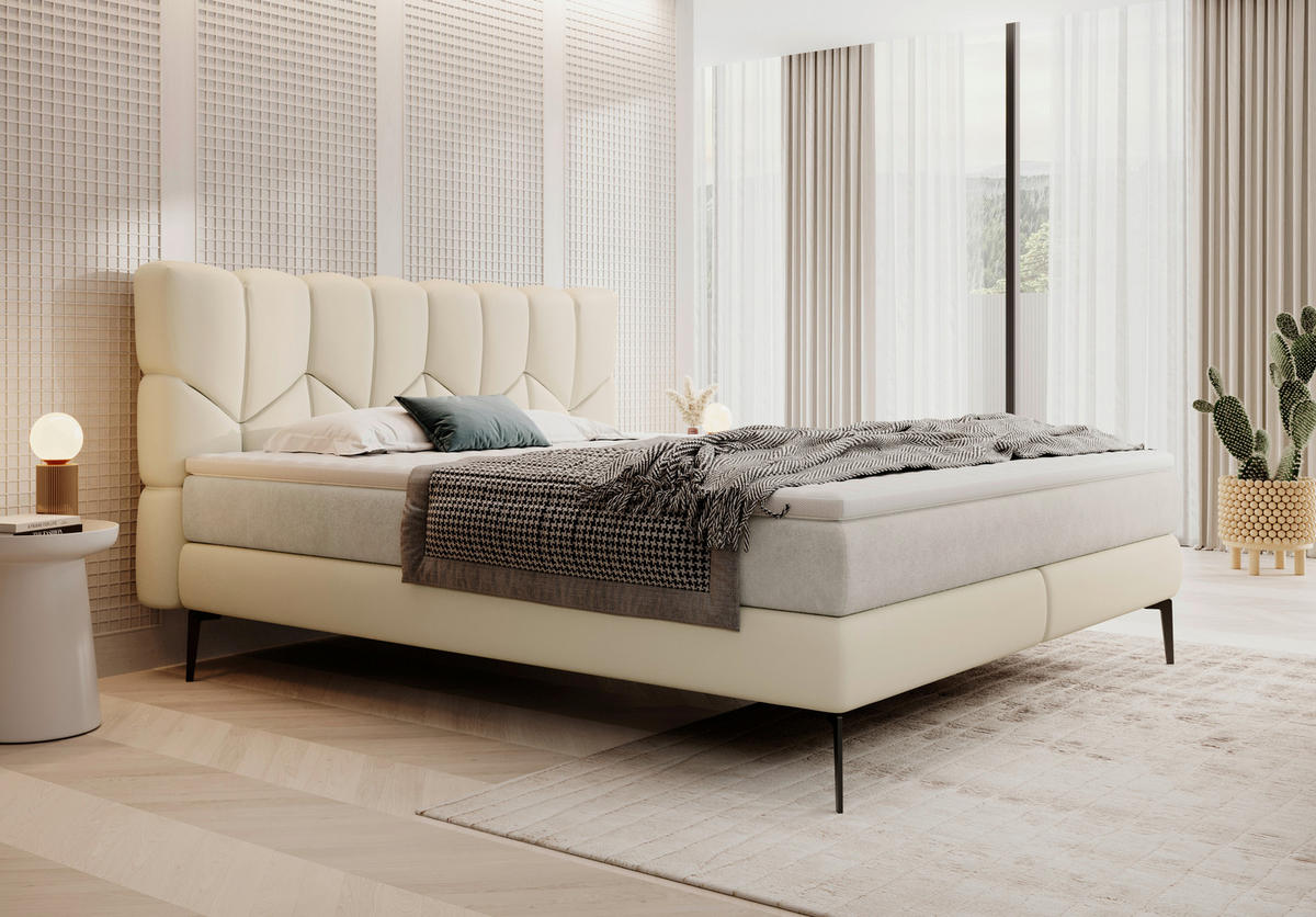 BOXSPRINGBETT 180/200 cm  in Beige  - Beige/Schwarz, Design, Leder/Textil (180/200cm) - Esposa